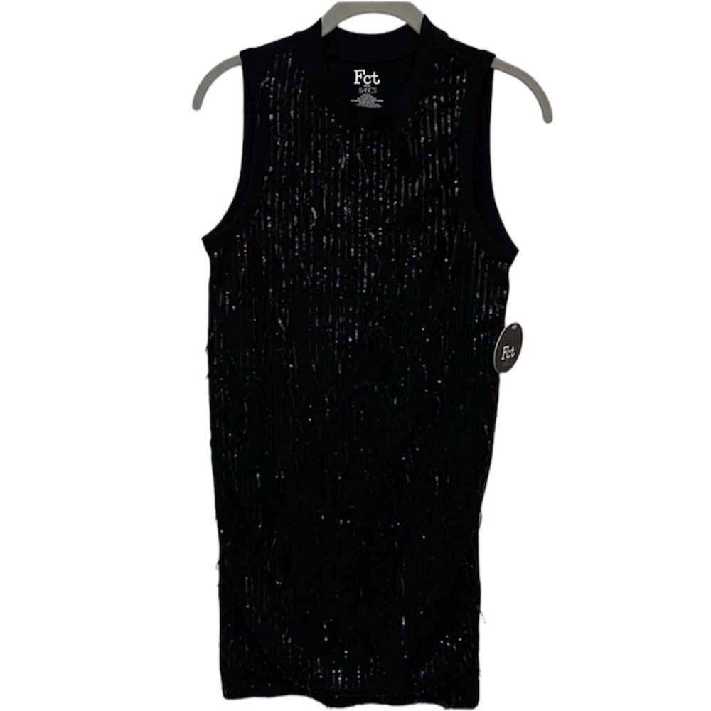 FCT WITH LOVE BASICS Women’s Black Fringe Sequin Mini Dress Size Medium NWT
